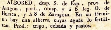 Albored, Lugar Ord. de España, Provincia de Aragón, del diccionario Geográfico Universal